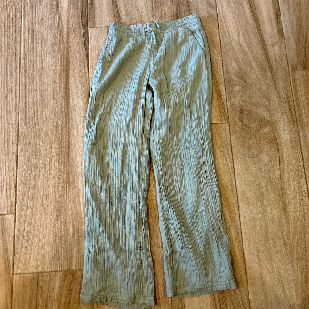 Abercrombie Kids Pants Girls 13/14 Sage Green Gauze Wide Leg Drawstring